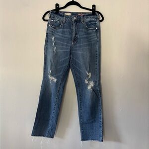 Pilcro Blue Distressed Straight Leg Jeans